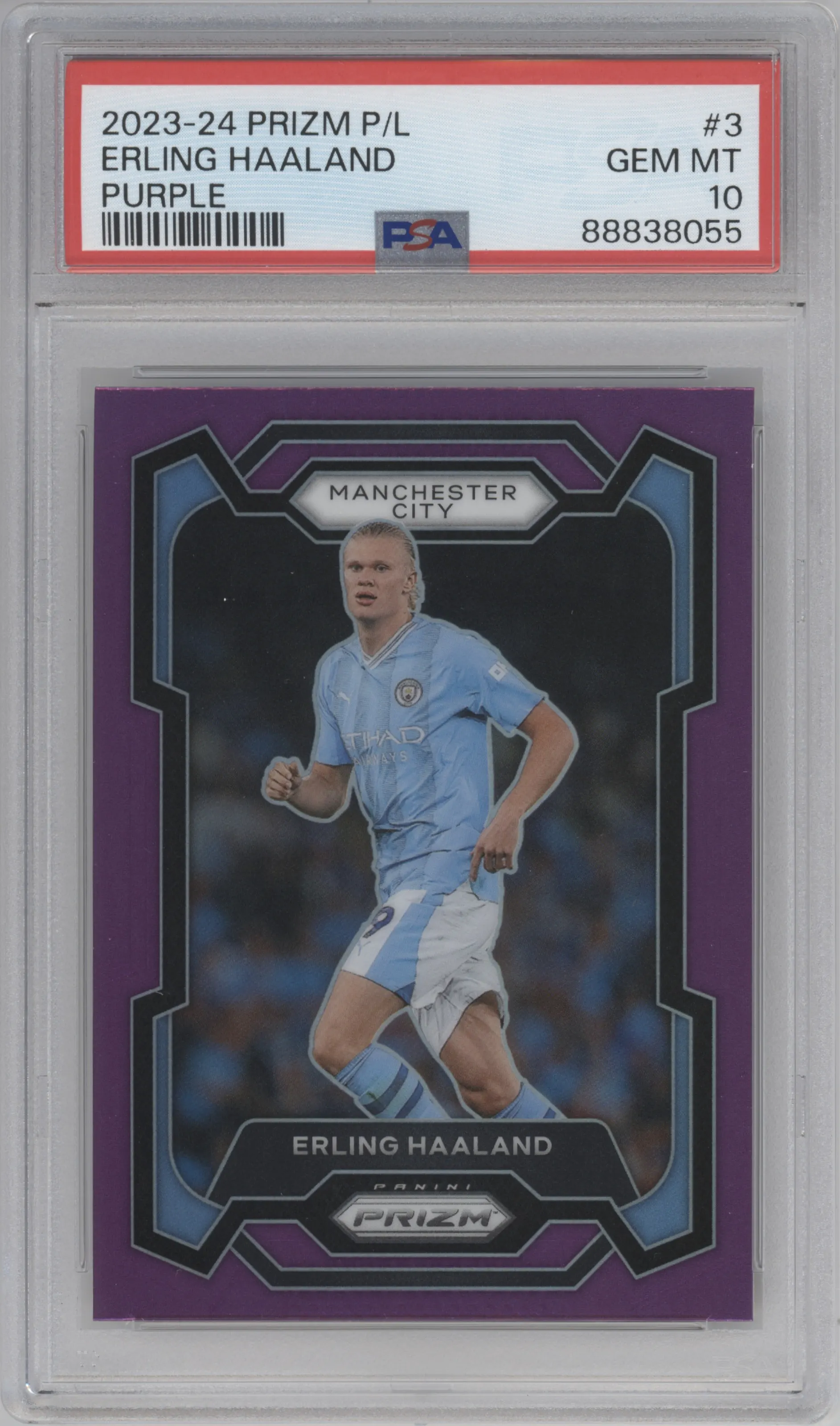2023 Panini Prizm Premier League Erling Haaland Purple #3 PSA 10