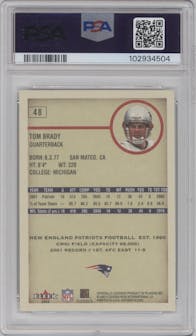 Tom Brady from the 2002 Fleer Authentix set graded by PSA and given an overall grade of 9.
