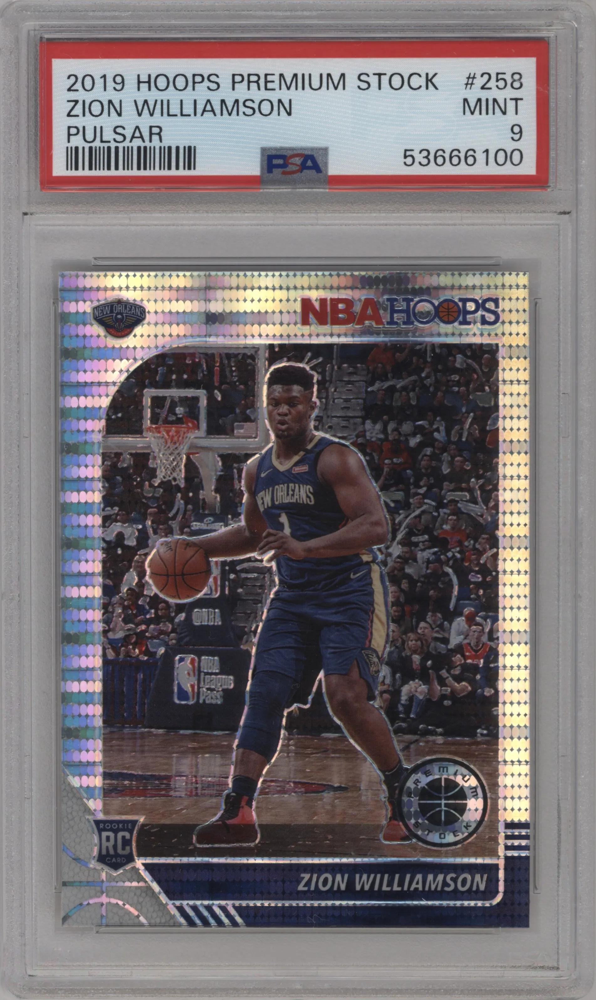 2019 Panini Hoops Premium Stock Zion Williamson Pulsar #258 PSA 9