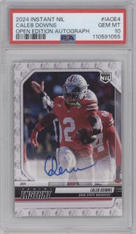 Caleb Downs  from the 2024 Panini Instant NIL set graded by PSA and given an overall grade of 10.