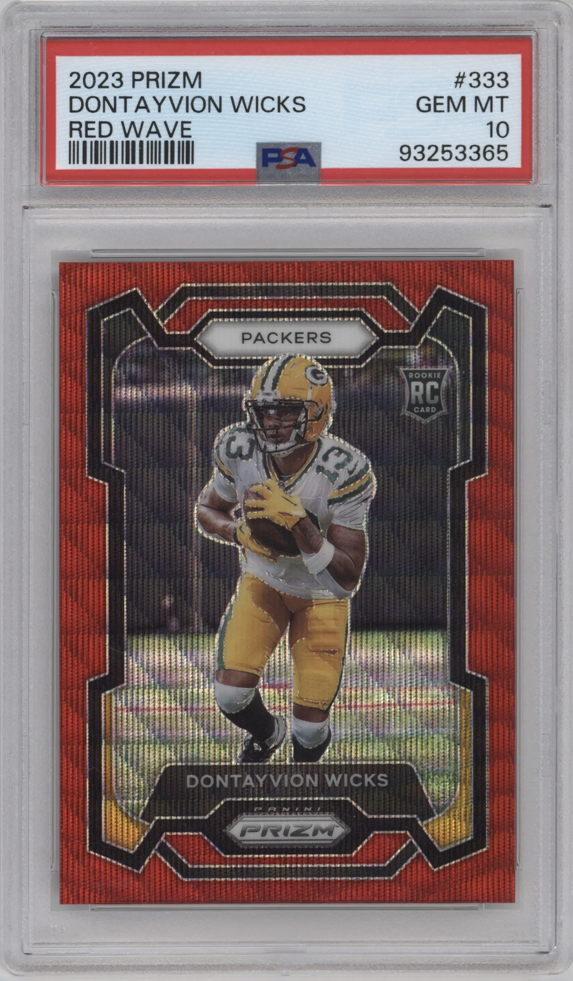 2023 Panini Prizm Dontayvion Wicks Red Wave PSA 10