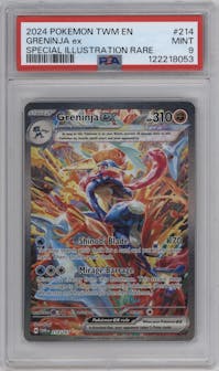 Greninja ex from the 2024 Pokemon SV set graded by PSA and given an overall grade of 9.