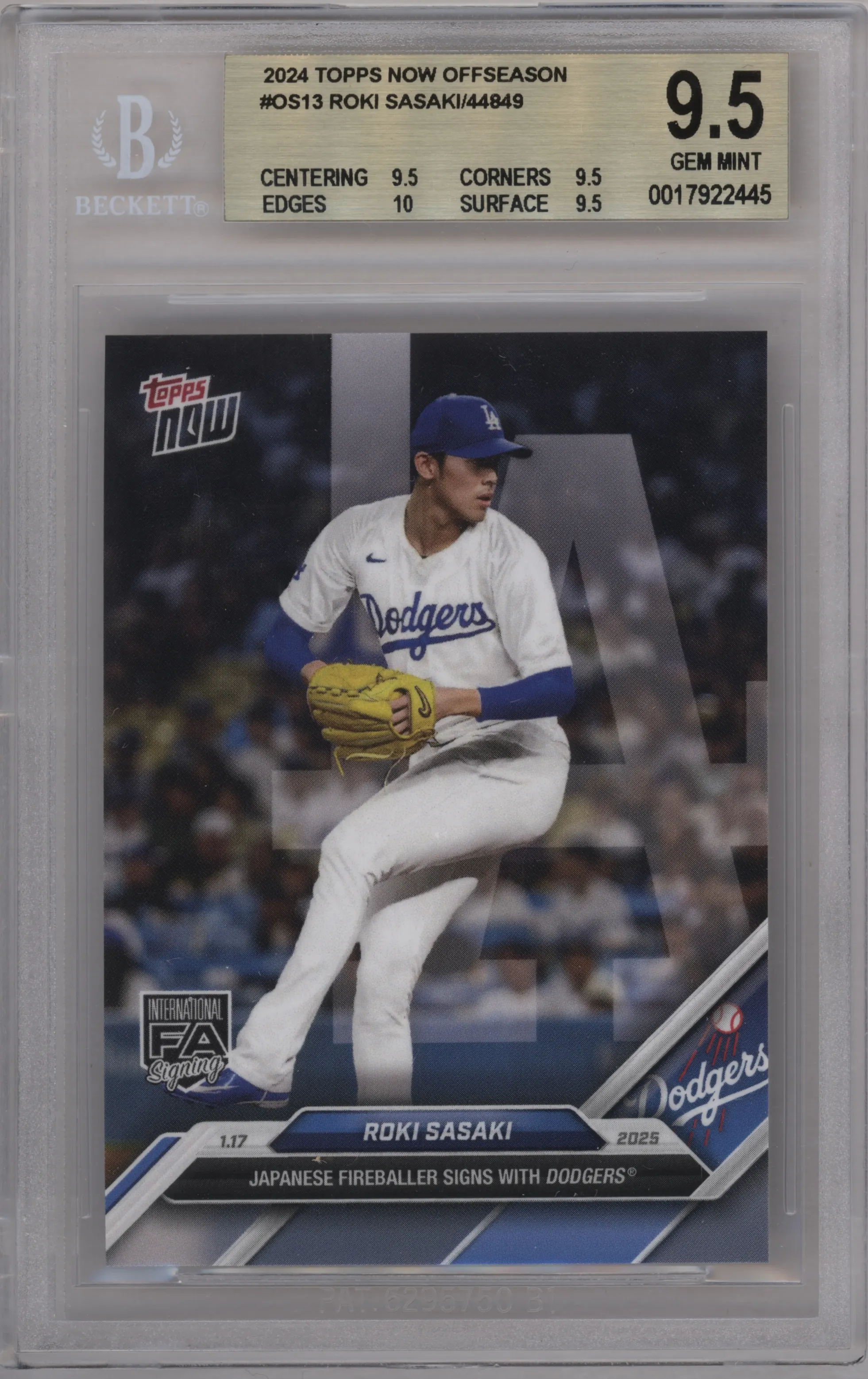 2024 Topps Now Off-Season Roki Sasaki BGS 9.5