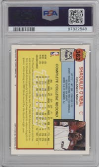 Shaquille O'Neal from the 1992-93 Topps set featuring a Gold parallel graded by PSA and given an overall grade of 9.