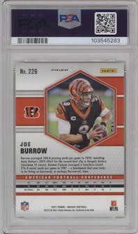 Joe Burrow from the 2021 Panini Mosaic set featuring a Reactive Orange parallel graded by PSA and given an overall grade of 10.