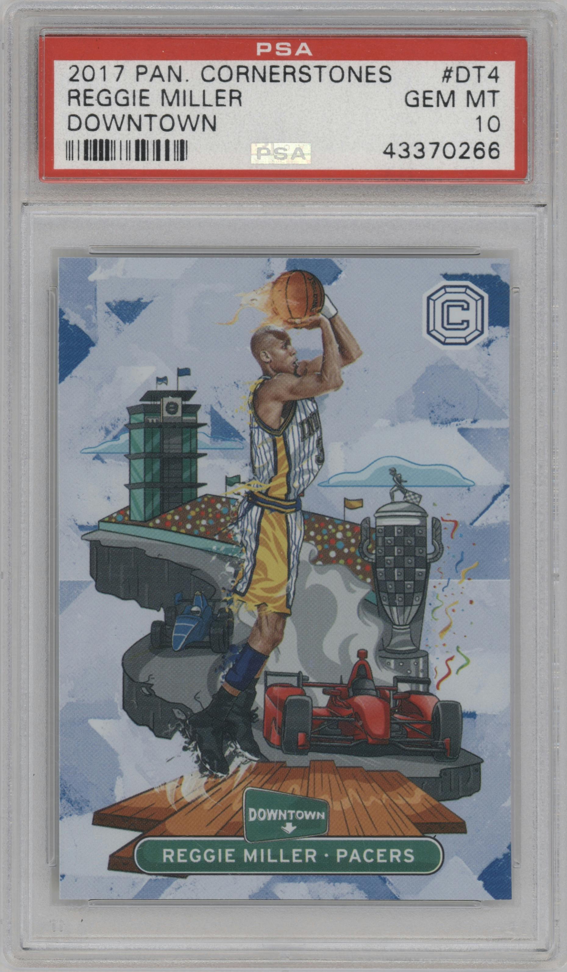 Reggie Miller from the 2017-18 Panini Cornerstones set graded by PSA and given an overall grade of 10.
