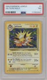 Jolteon from the 1999 Pokemon set graded by PSA and given an overall grade of 7.