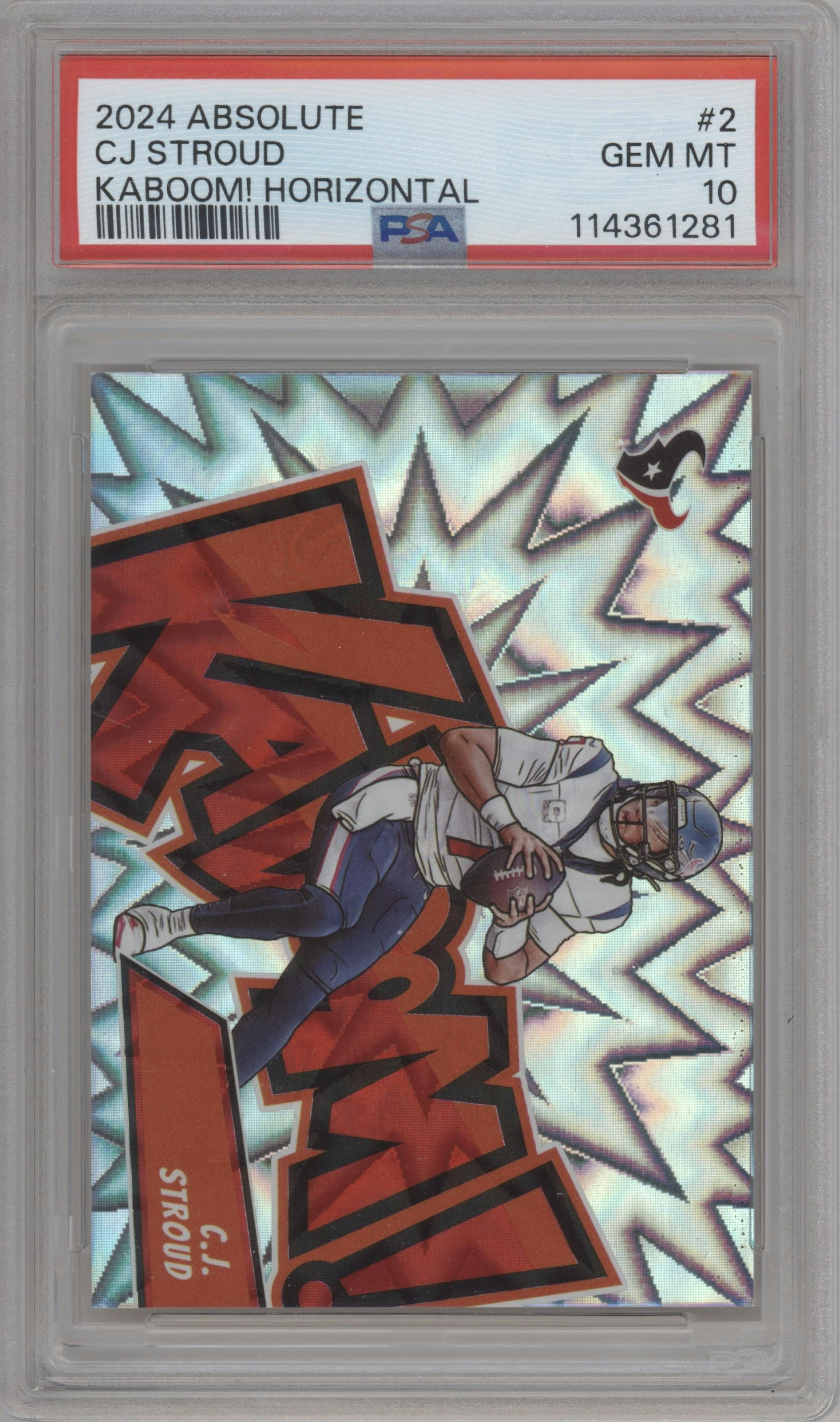 C.J. Stroud from the 2024 Panini Absolute set graded by PSA and given an overall grade of 10.