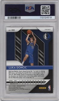 Luka Doncic from the 2018-19 Panini Prizm set featuring a Pink Ice parallel graded by PSA and given an overall grade of 10.