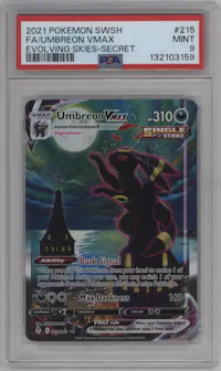 Umbreon VMAX from the 2021 Pokemon SWSH set graded by PSA and given an overall grade of 9.