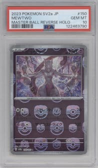 Mewtwo from the 2023 Pokemon SV JPN set featuring a Master Ball parallel graded by PSA and given an overall grade of 10.