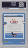 C.J. Stroud from the 2023 Donruss Optic set featuring a Holo parallel graded by PSA and given an overall grade of 10.