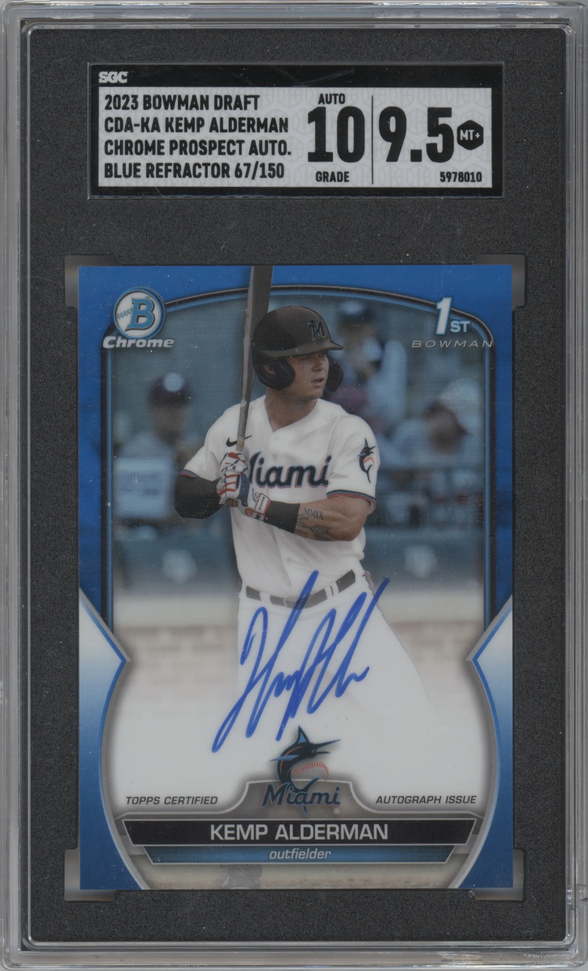 2023 Bowman Draft Chr.Pros.Auto Kemp Alderman Blue Refractor SGC 9.5
