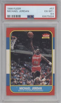 Michael Jordan from the 1986-87 Fleer set graded by PSA and given an overall grade of 6.5.