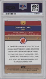 Cooper Flagg from the 2024 Topps Chrome McDonald's All-American set featuring a Blue RayWave Refractor parallel graded by PSA and given an overall grade of 9.
