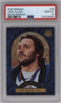 Josh Allen from the 2025 Panini Mosaic set graded by PSA and given an overall grade of 10.
