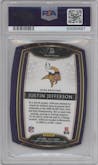 Justin Jefferson from the 2020 Panini Select set featuring a Die-Cut Purple parallel graded by PSA and given an overall grade of 10.