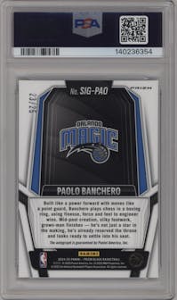Paolo Banchero from the 2024-25 Panini Prizm Black set featuring a Mojo Prizm parallel graded by PSA and given an overall grade of 10.