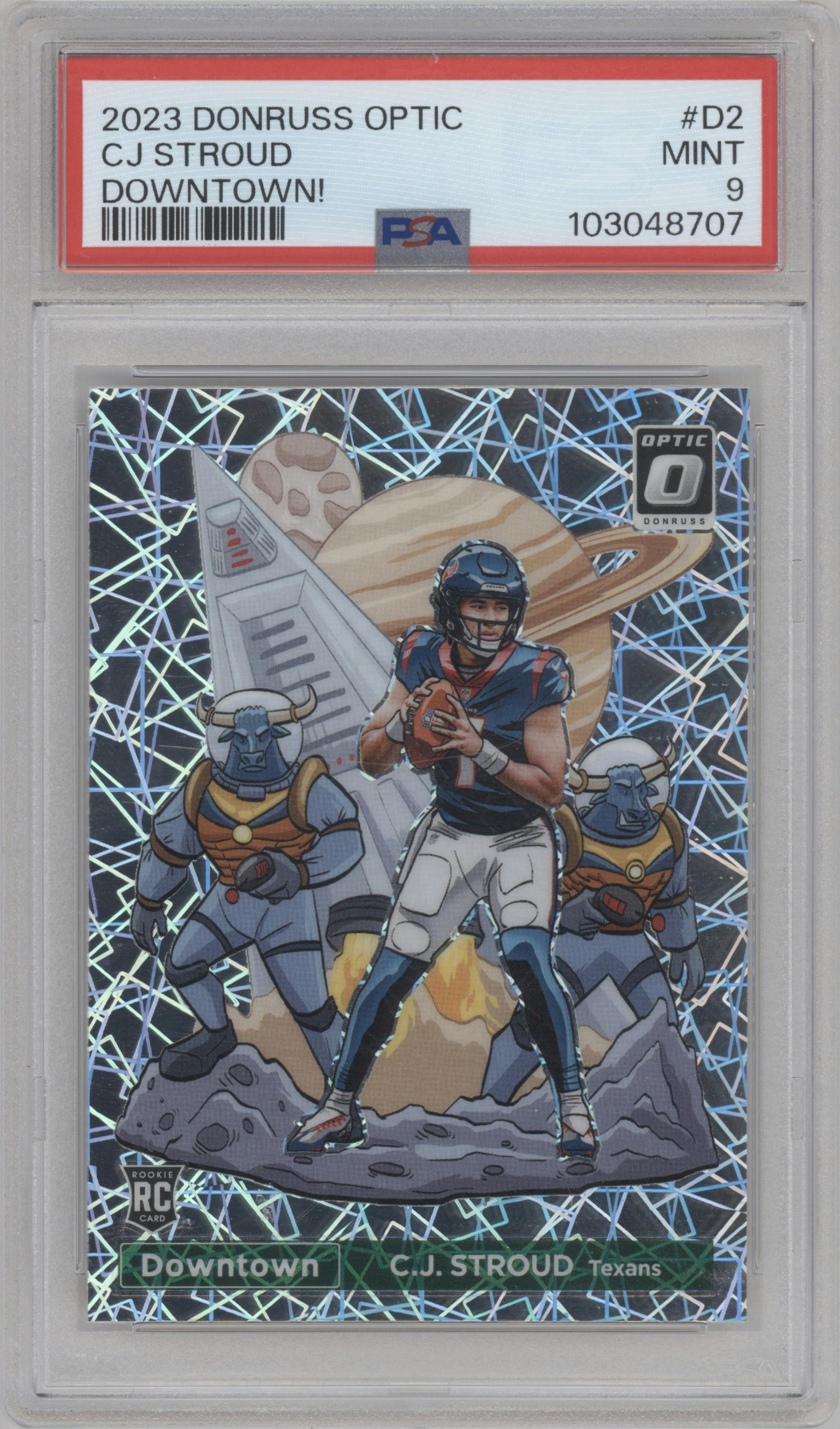 C.J. Stroud  from the 2023 Donruss Optic set graded by PSA and given an overall grade of 9.