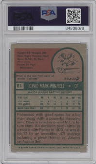Dave Winfield from the 1975 Topps set graded by PSA and given an overall grade of 6.