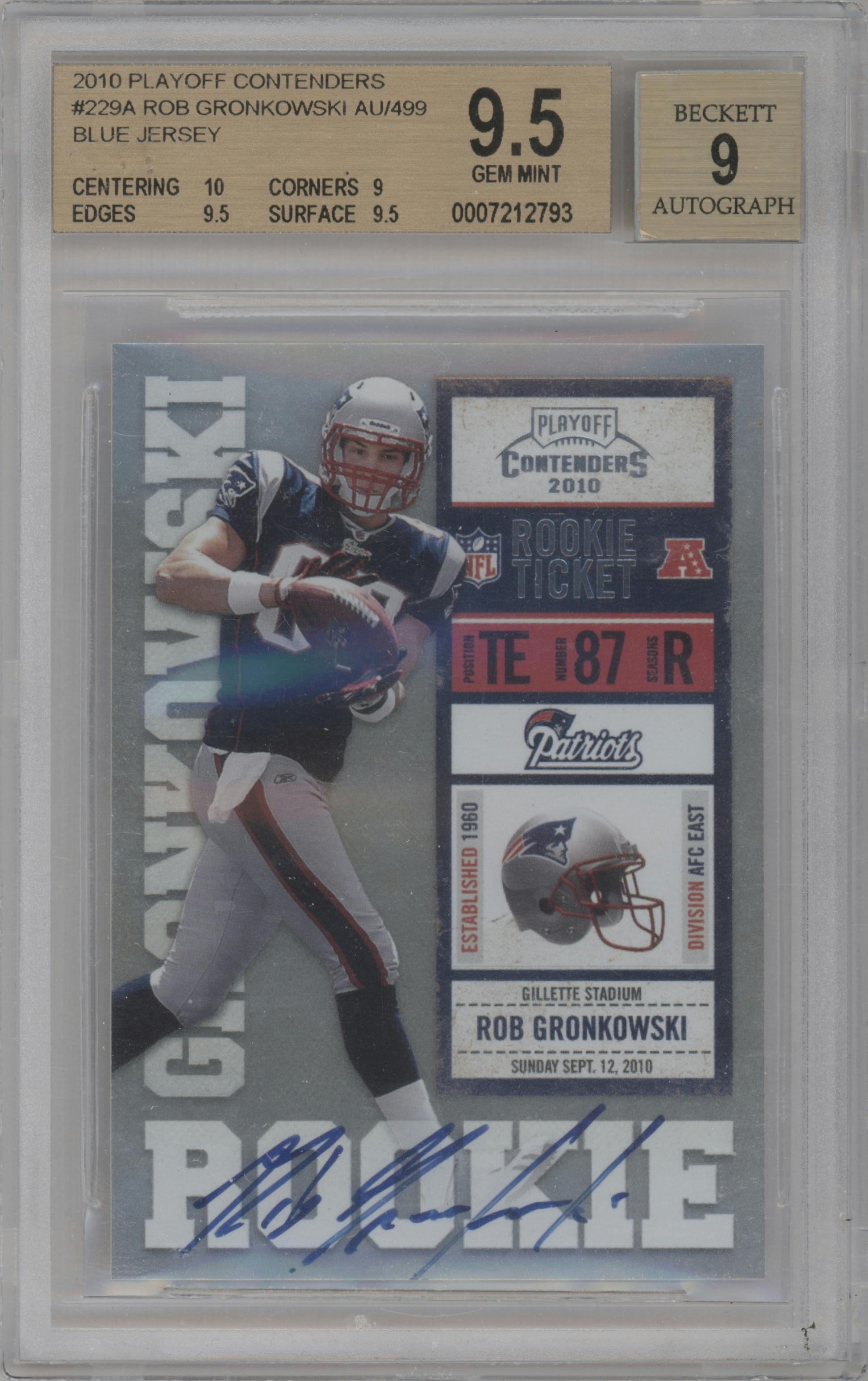 Rob Gronkowski from the 2010 Playoff Contenders set graded by Beckett and given an overall grade of 9.5.
