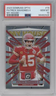 Patrick Mahomes II from the 2023 Donruss Optic set graded by PSA and given an overall grade of 10.