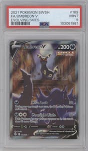 Umbreon V from the 2021 Pokemon SWSH set graded by PSA and given an overall grade of 9.