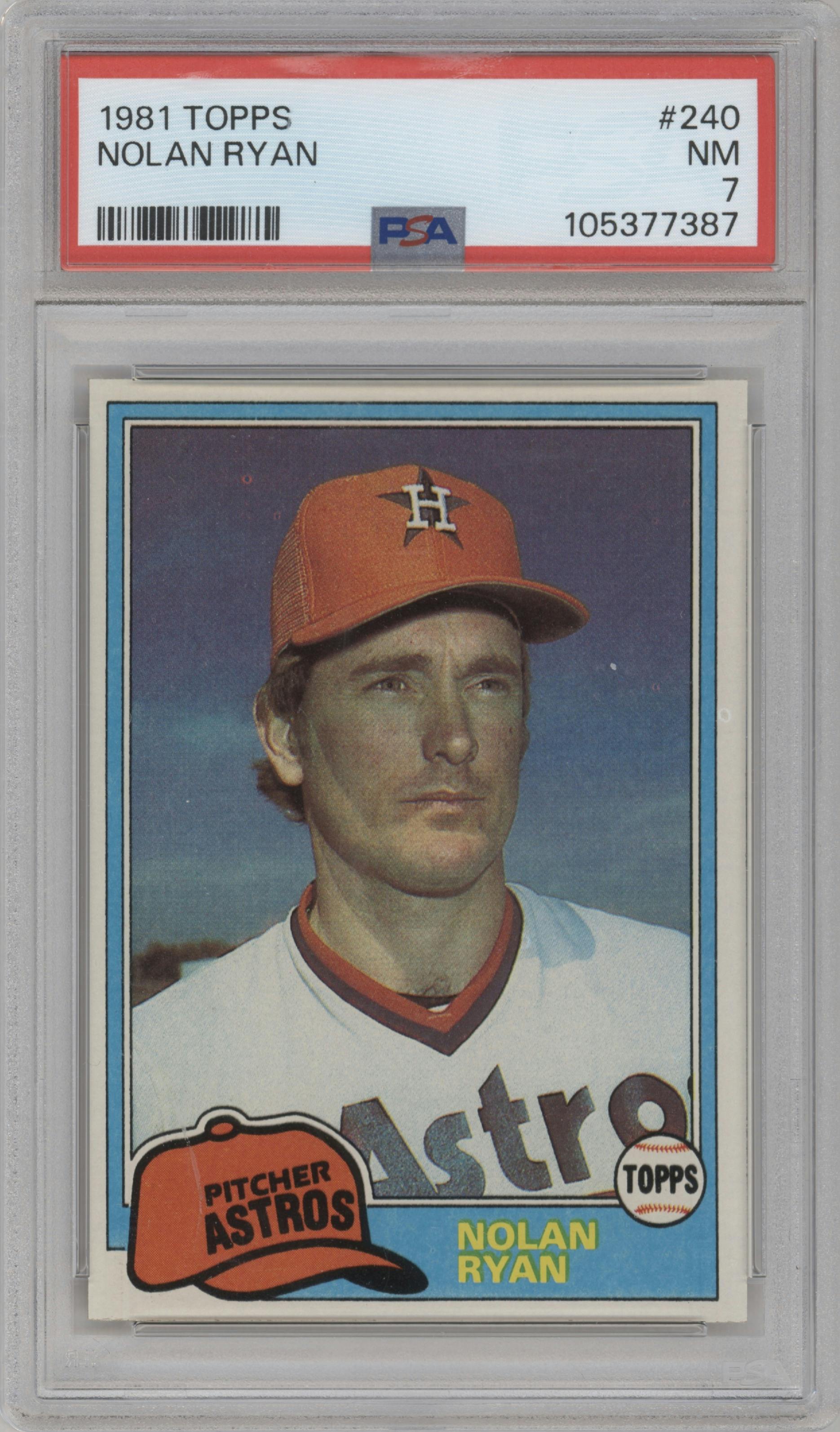 Nolan Ryan from the 1981 Topps set graded by PSA and given an overall grade of 7.