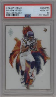 Randy Moss from the 2024 Panini Phoenix set graded by PSA and given an overall grade of 10.
