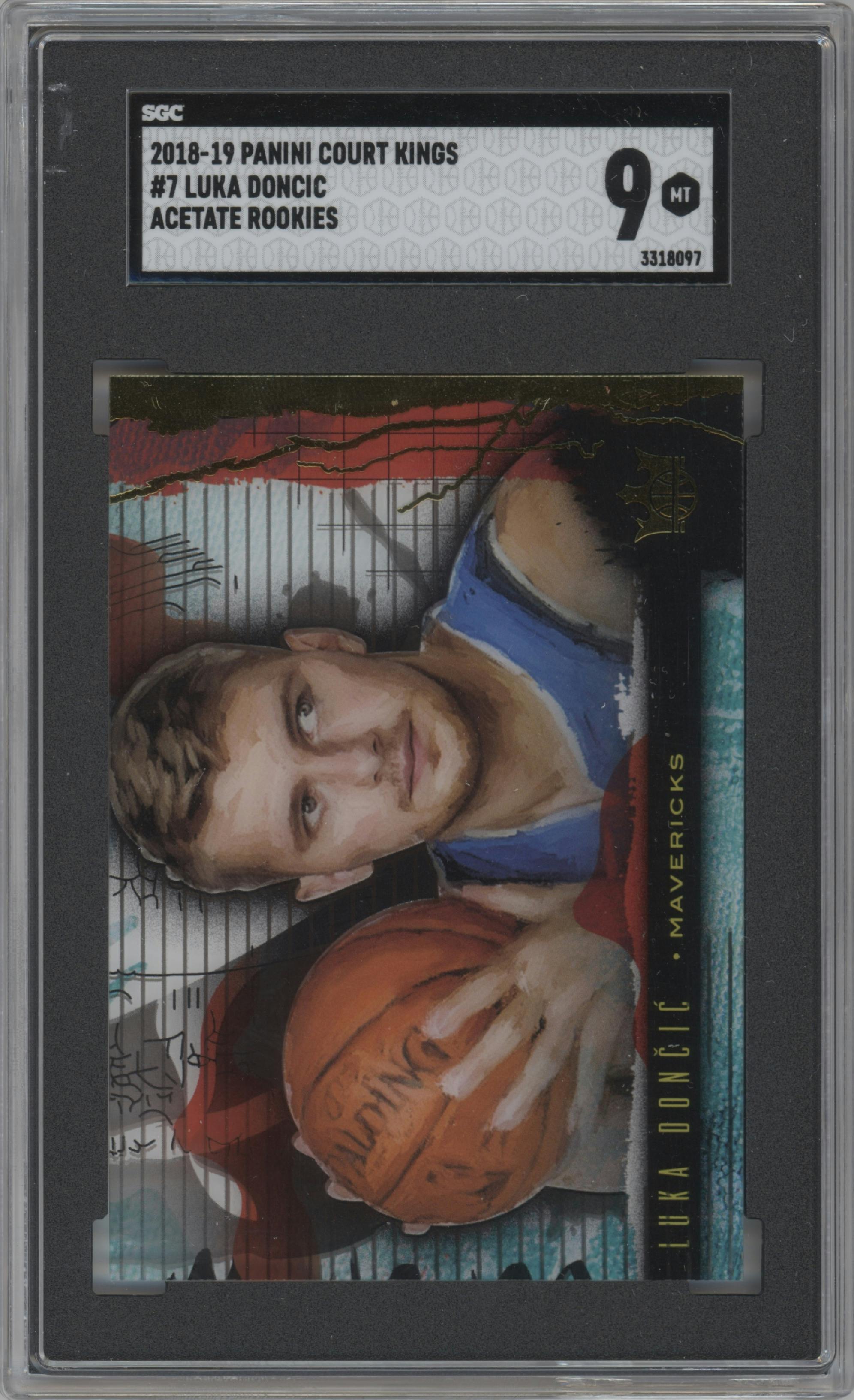 Luka Doncic from the 2018-19 Panini Court Kings  set graded by SGC and given an overall grade of 9.