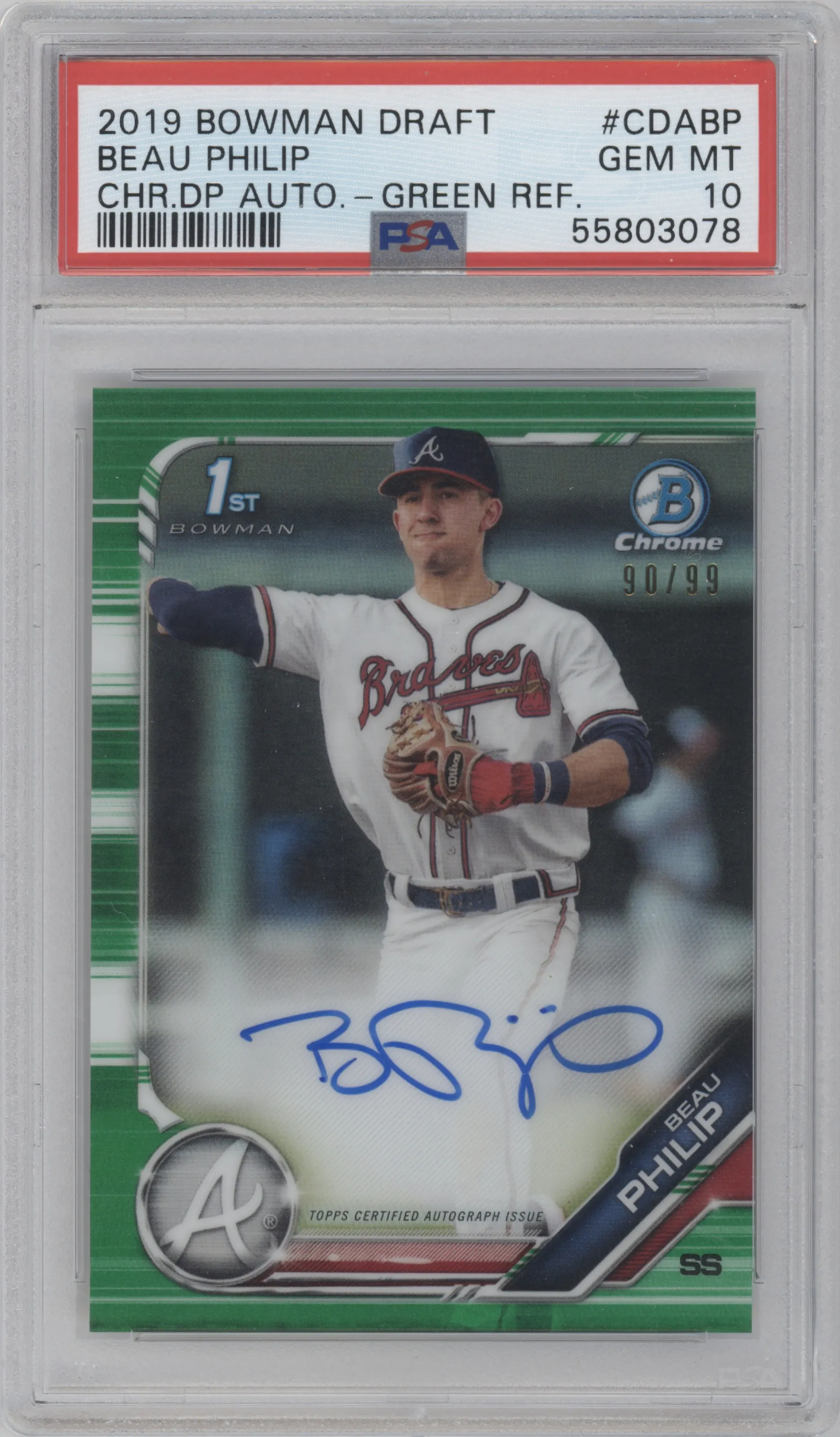 2019 Bowman Draft Chr.DP Auto Beau Philip Green Refractor #CDA-BP PSA 10