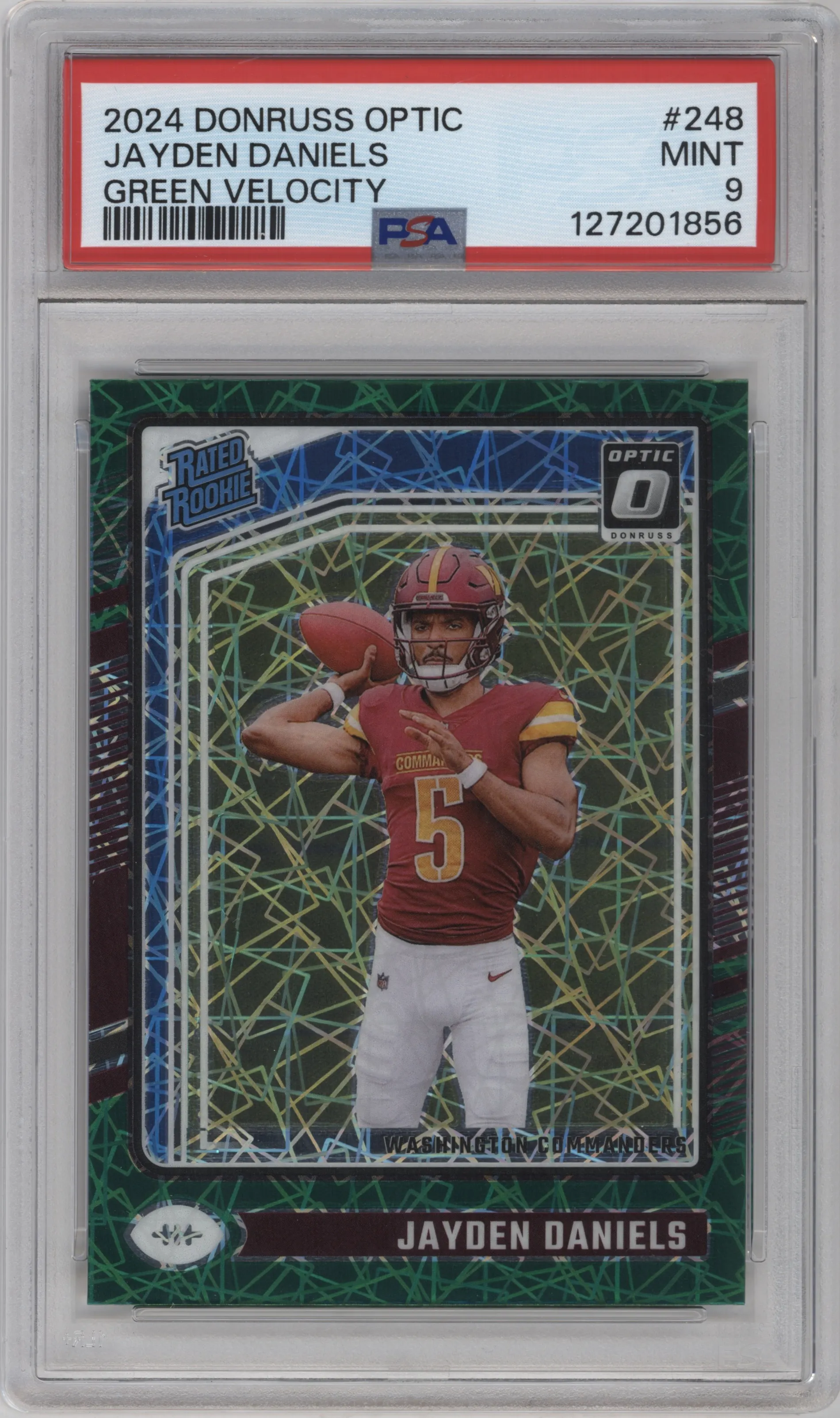 2024 Donruss Optic Rated Rookie Jayden Daniels Green Velocity #248 PSA 9