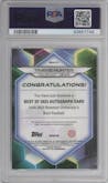 Travis Hunter from the 2023 Bowman University's Best  set featuring a Refractor parallel graded by PSA and given an overall grade of 10.