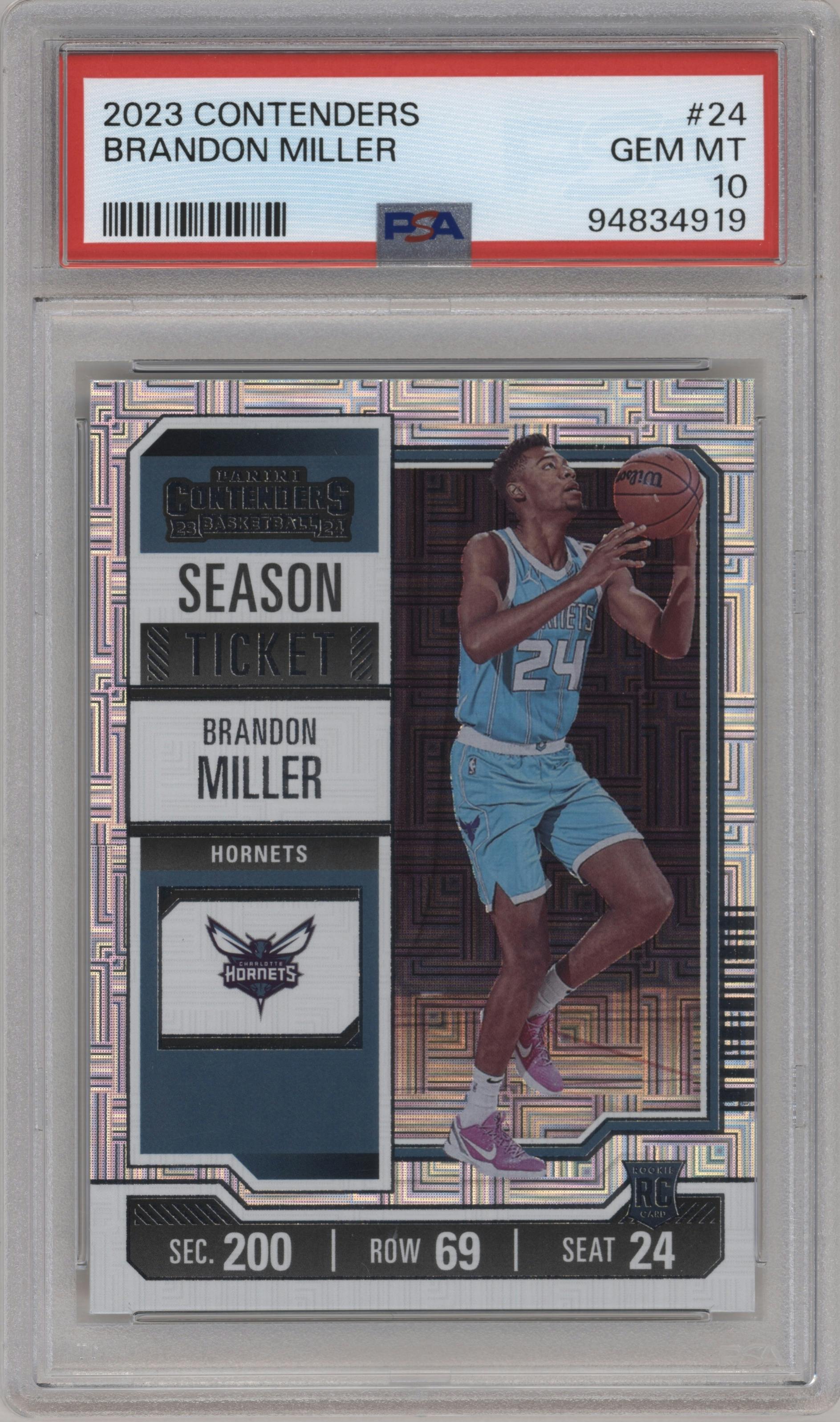 Brandon Miller from the 2023-24 Panini Contenders set graded by PSA and given an overall grade of 10.