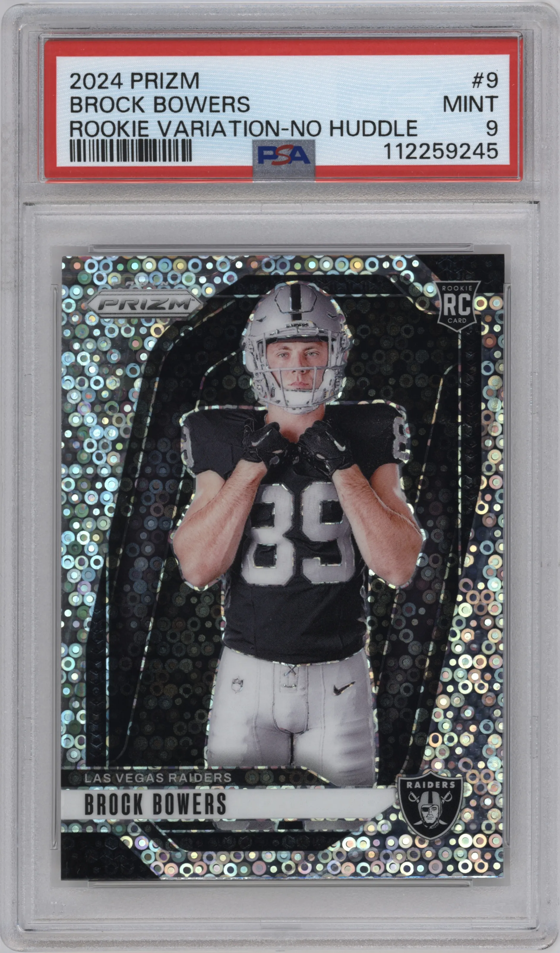 2024 Panini Prizm Rke.Var. Brock Bowers No Huddle #9 PSA 9