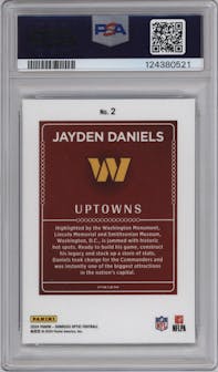Jayden Daniels from the 2024 Donruss Optic set graded by PSA and given an overall grade of 10.