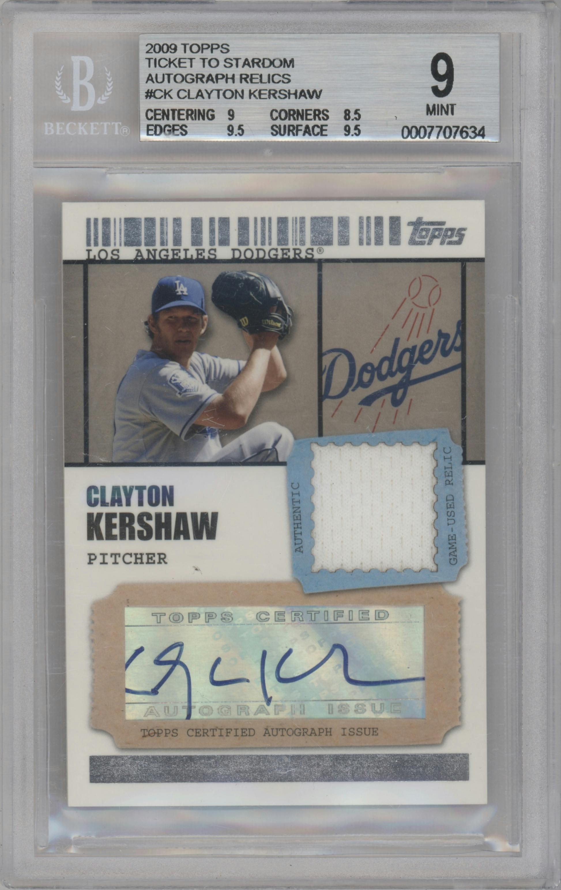 Clayton Kershaw from the 2009 Topps Ticket to Stardom set graded by Beckett and given an overall grade of 9.