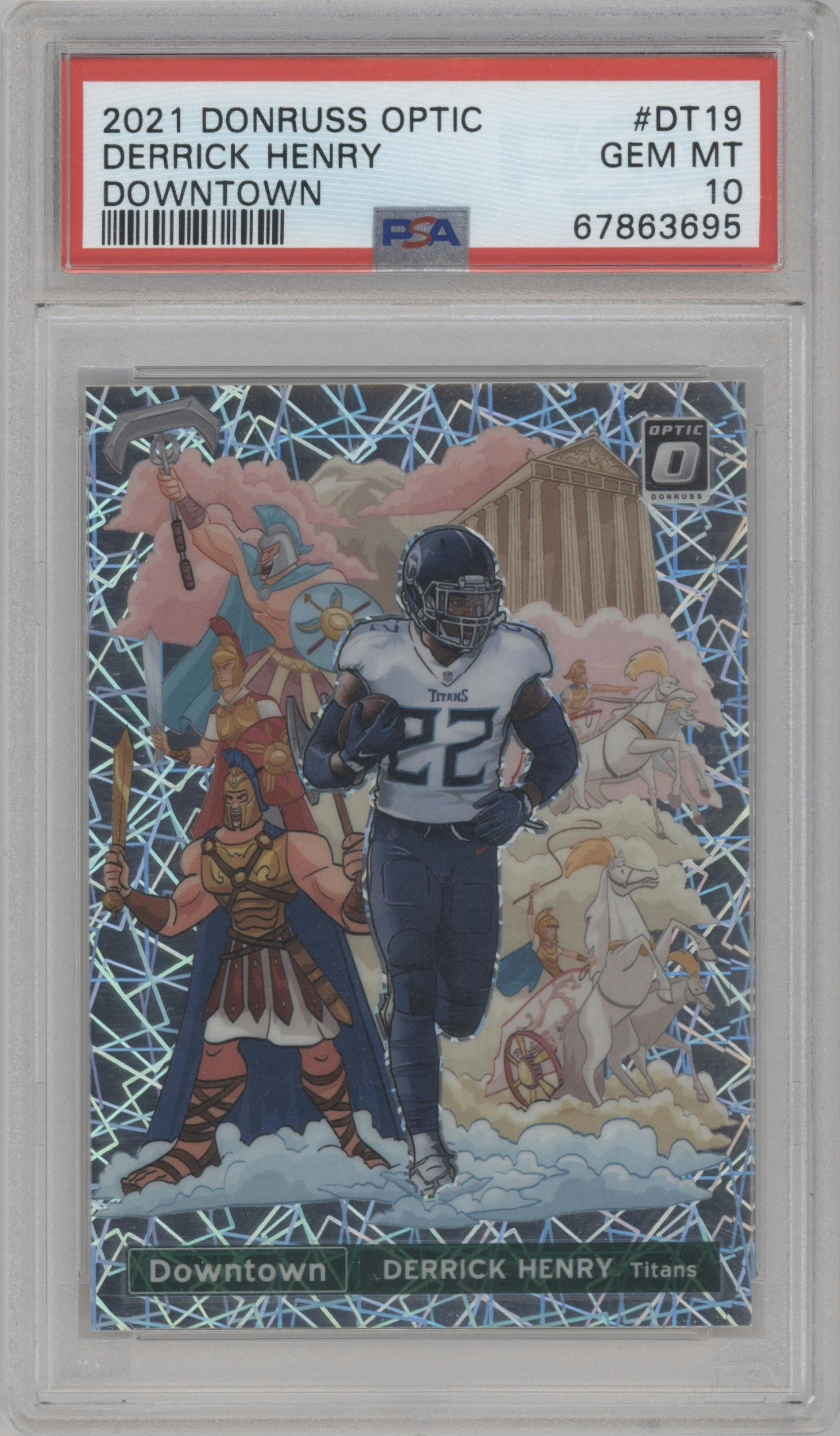 Derrick Henry from the 2021 Panini Donruss Optic set graded by PSA and given an overall grade of 10.