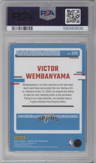 Victor Wembanyama from the 2023-24 Donruss Optic set featuring a Hyper Pink parallel graded by PSA and given an overall grade of 10.