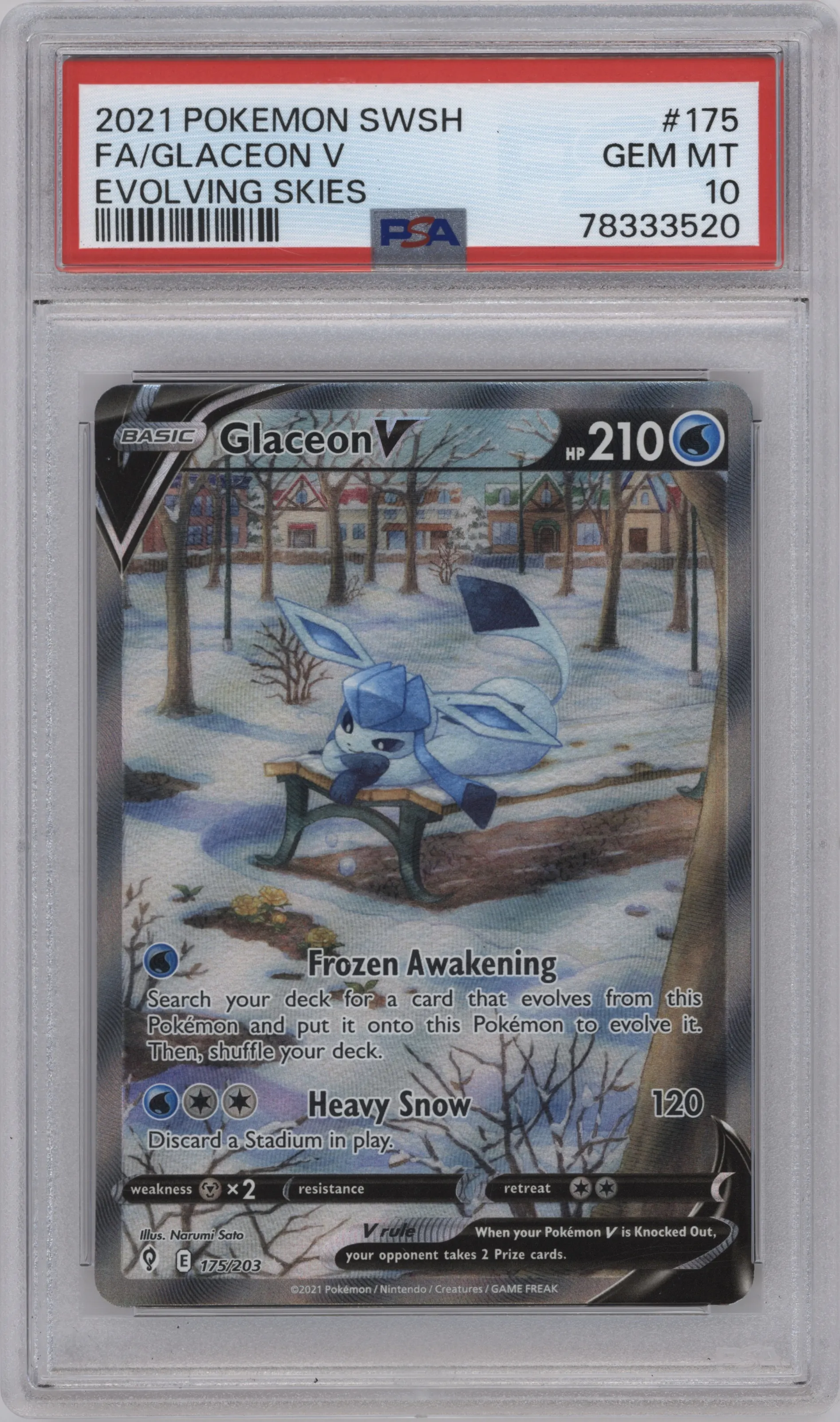 2021 Pokemon SWSH Evolving Skies Glaceon V #175 PSA 10