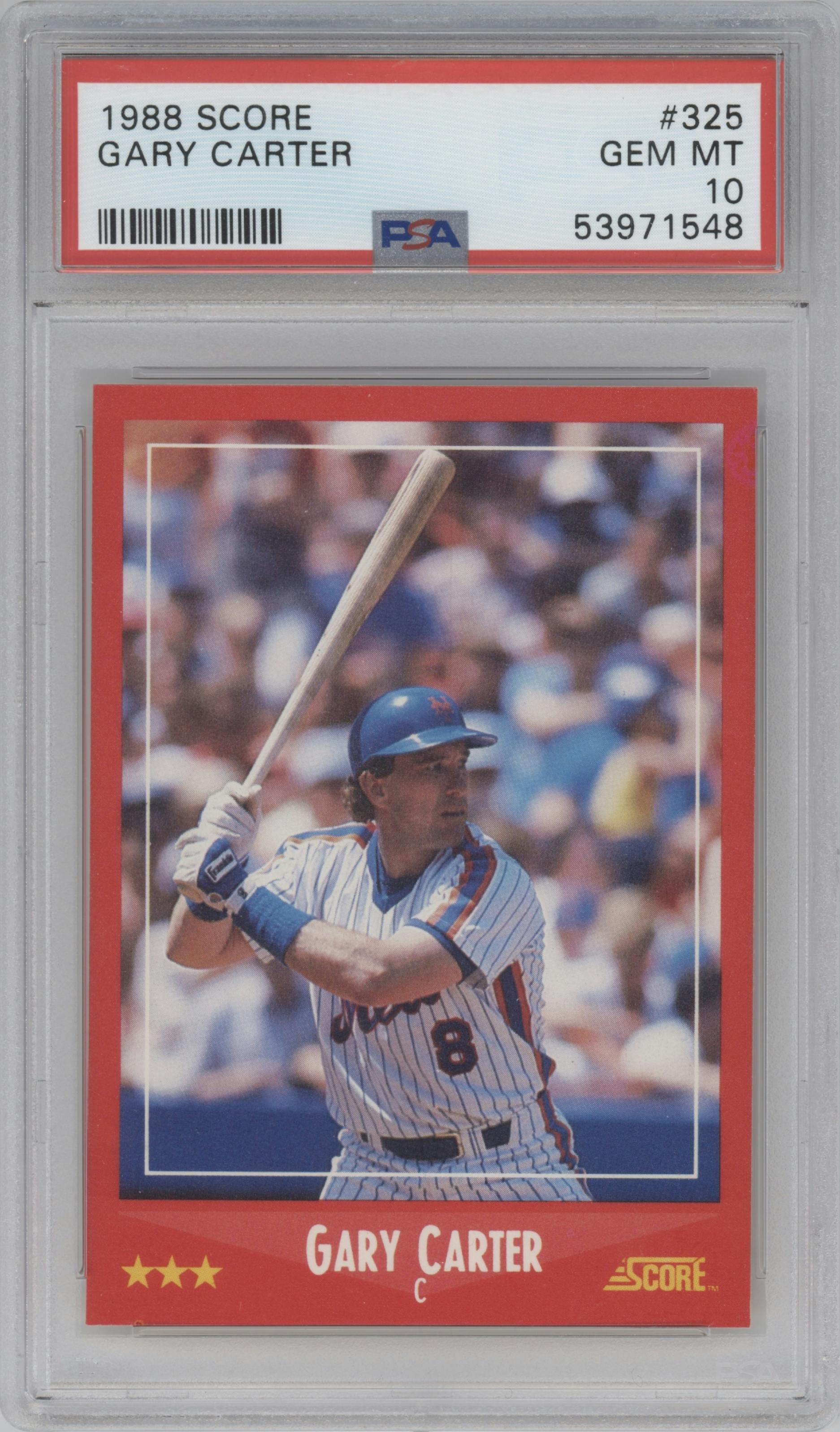 Gary Carter from the 1988 Score set graded by PSA and given an overall grade of 10.