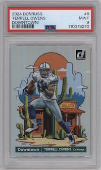 Terrell Owens from the 2024 Donruss set graded by PSA and given an overall grade of 9.