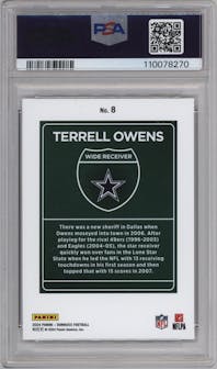 Terrell Owens from the 2024 Donruss set graded by PSA and given an overall grade of 9.