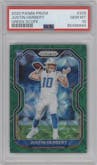 Justin Herbert from the 2020 Panini Prizm set featuring a Green Scope parallel graded by PSA and given an overall grade of 10.