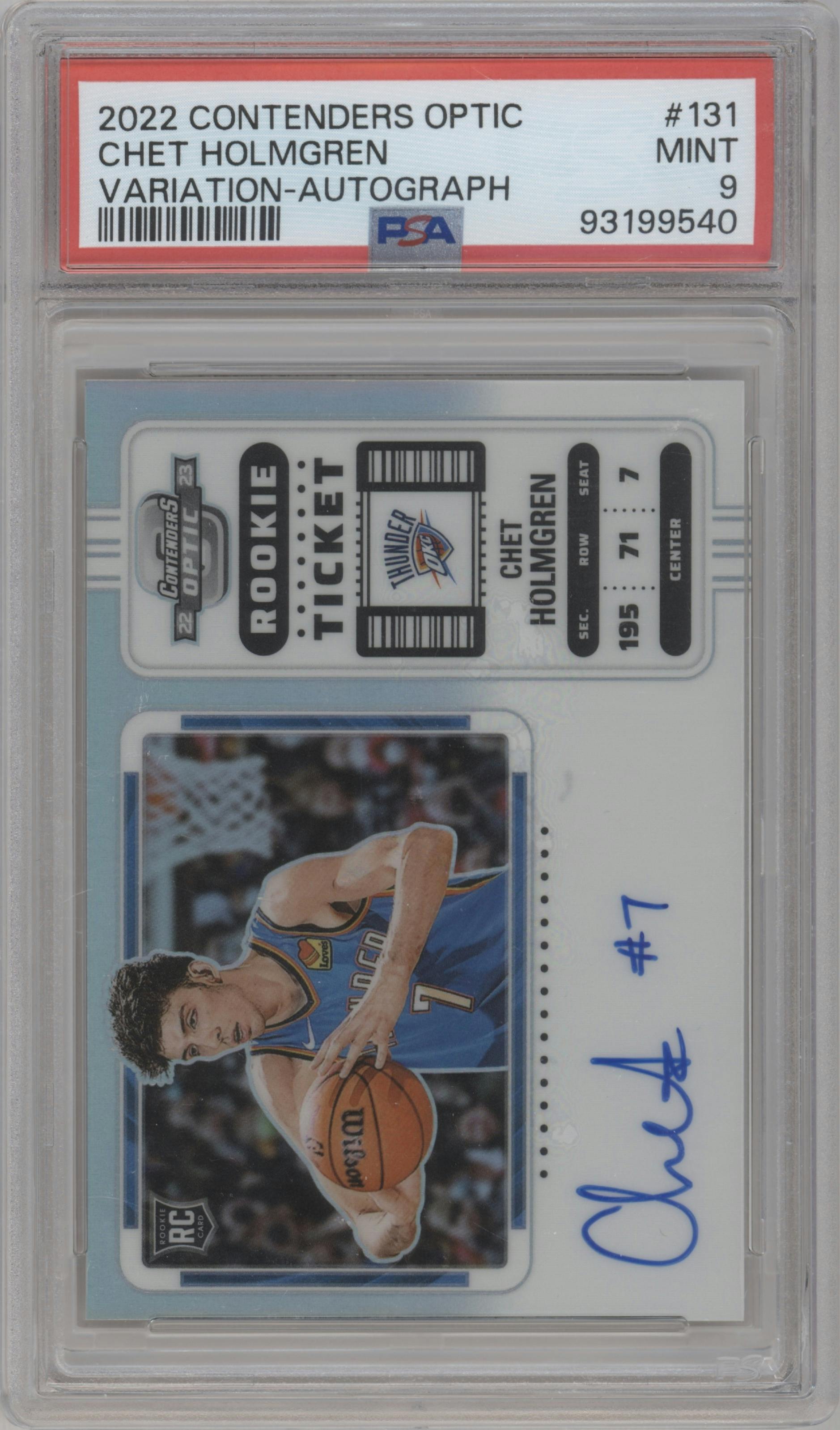 Chet Holmgren from the 2022-23 Panini Contenders Optic set graded by PSA and given an overall grade of 9.