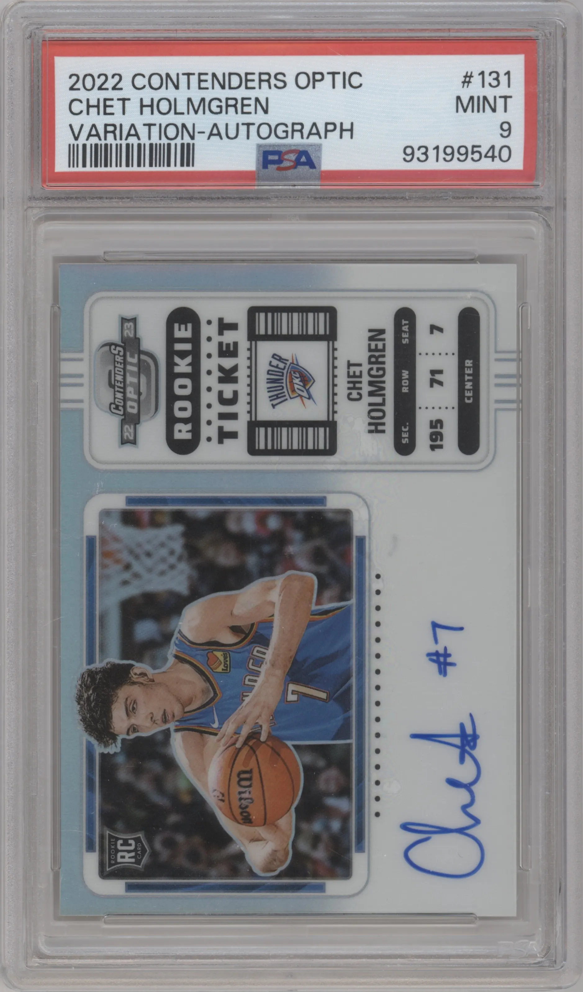 2022 Panini Contenders Optic Rke.Tkt.Auto.Var. Chet Holmgren PSA 9