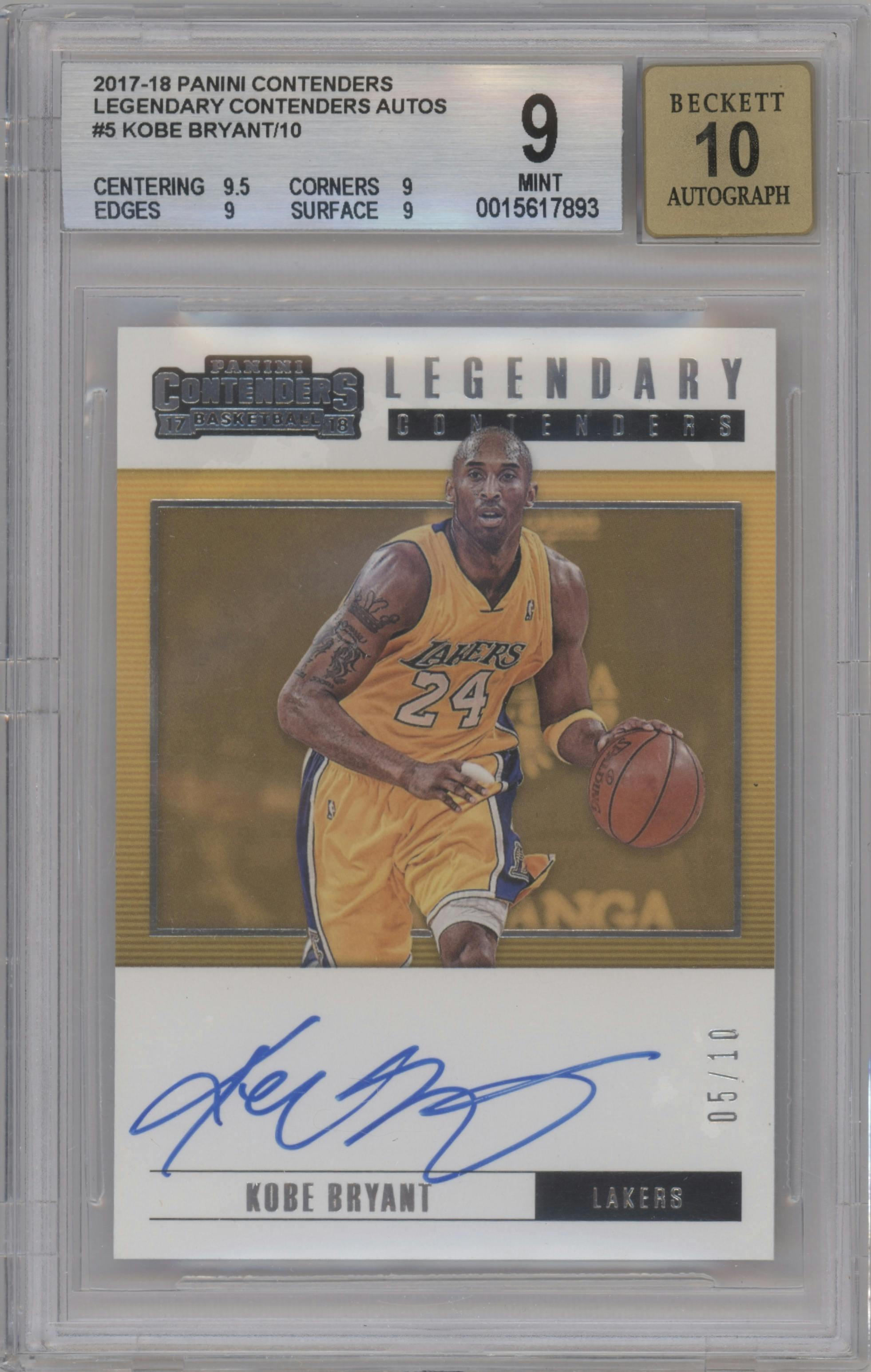Kobe Bryant from the 2017-18 Panini Contenders set graded by Beckett and given an overall grade of 9.