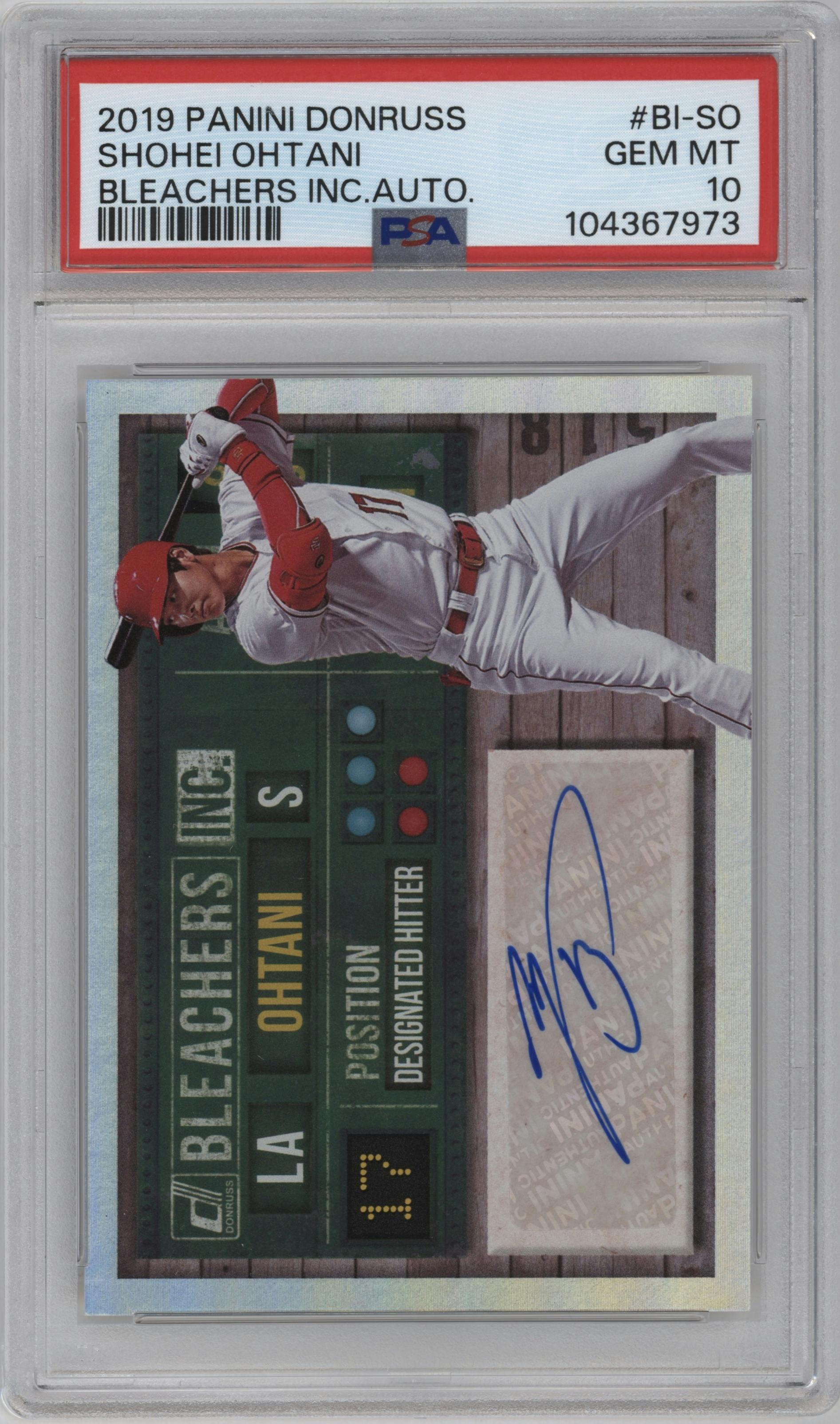 Shohei Ohtani from the 2019 Donruss set graded by PSA and given an overall grade of 10.