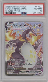 Charizard VMAX  from the 2021 Pokemon SWSH set graded by PSA and given an overall grade of 10.