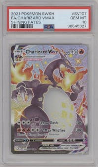 Charizard VMAX  from the 2021 Pokemon SWSH set graded by PSA and given an overall grade of 10.